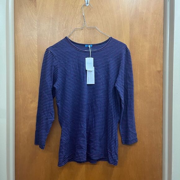 J. McLaughlin Sinclair top indigo and pink  Striped long sleeve NWT - Picture 1 of 7